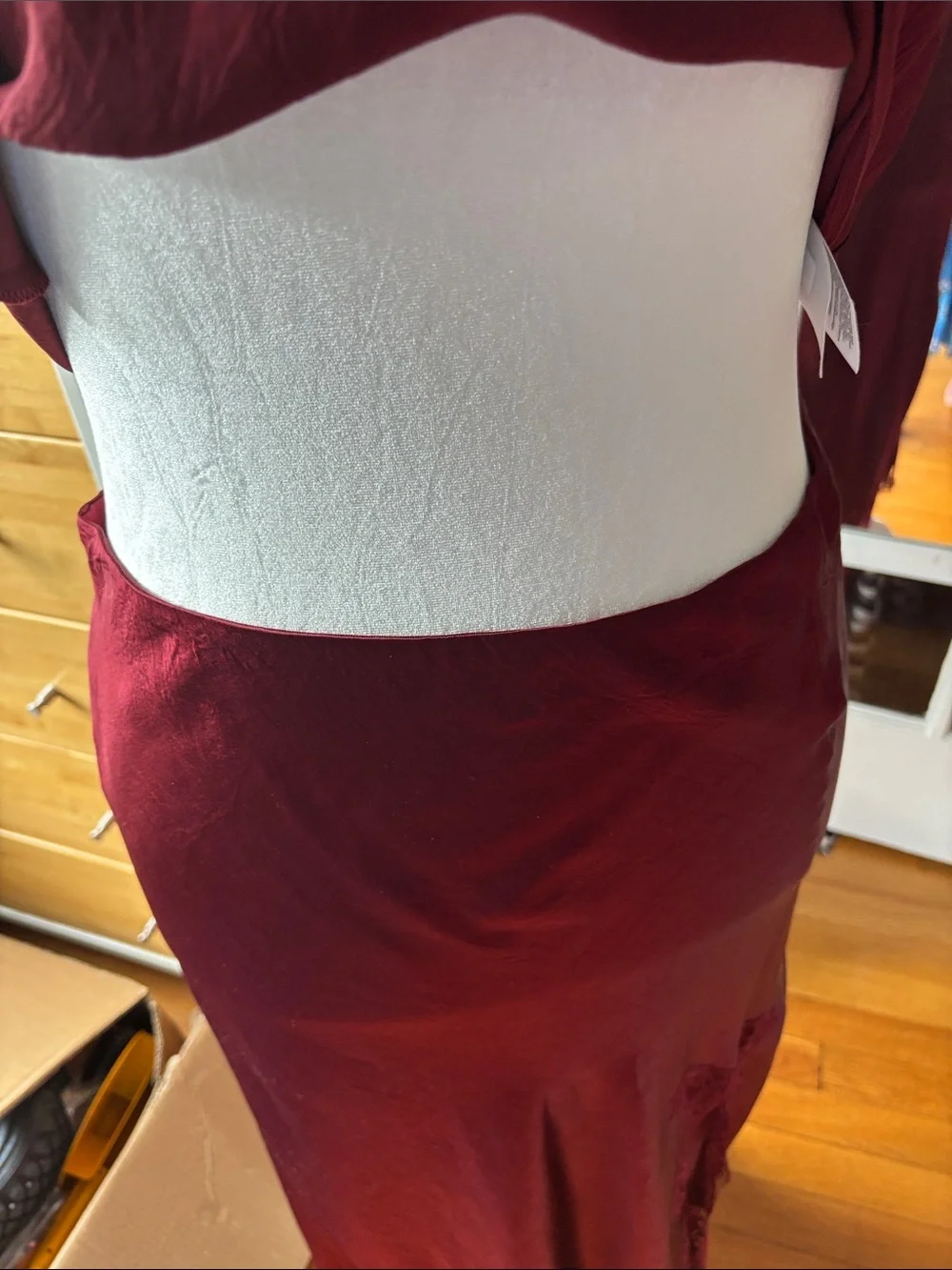 Matching set Jcrew, wine red lace trim cami and skirt with side slit